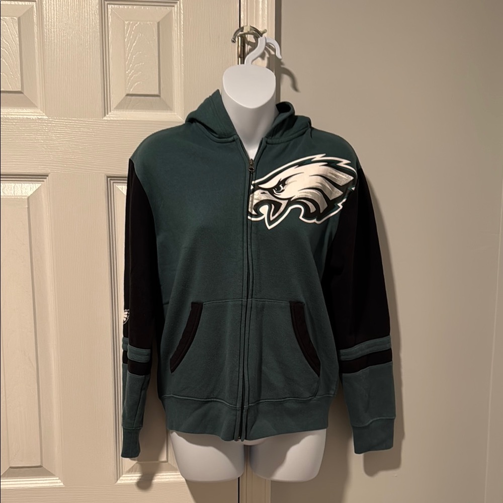 Green and Black Zip-Up Hoodie with Eagle Logo